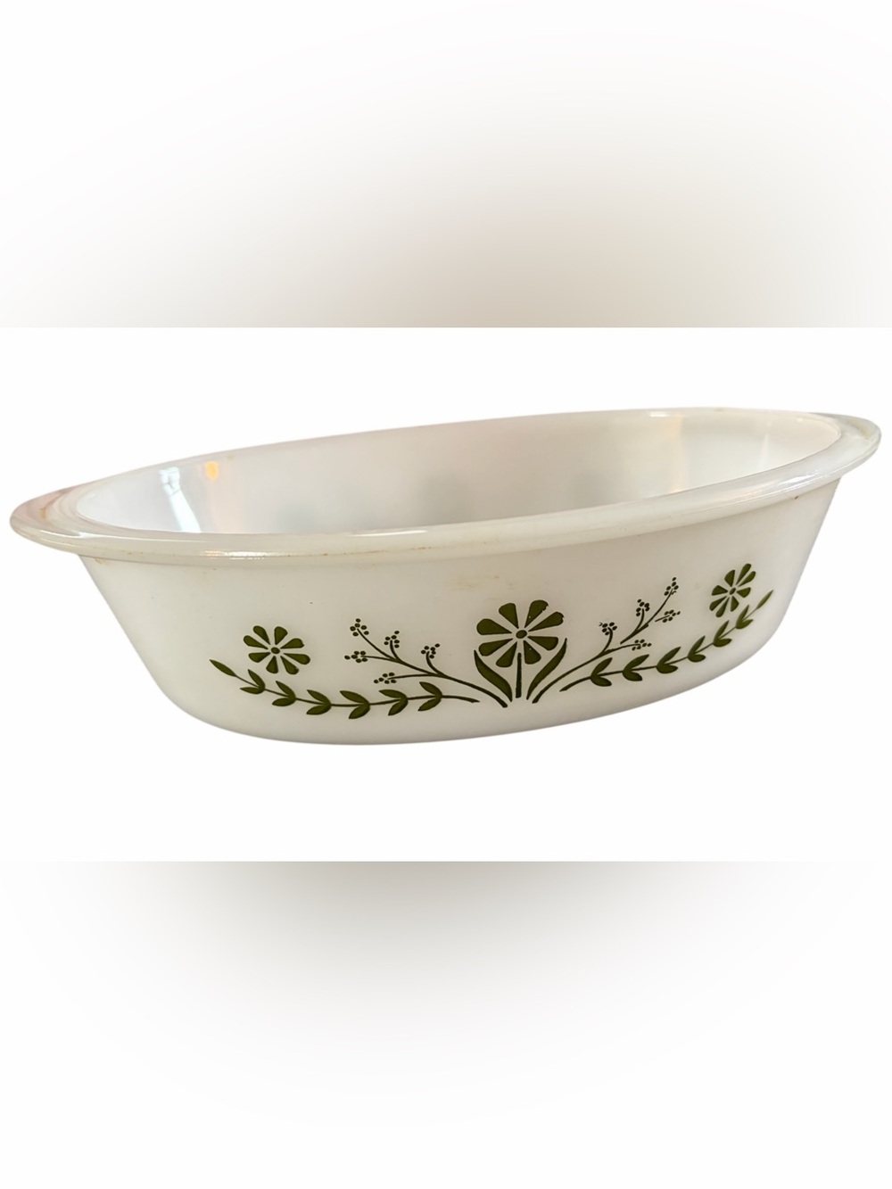Vintage Glasbake Crazy Daisy Oval Milk Glass 10” Casserole Dish